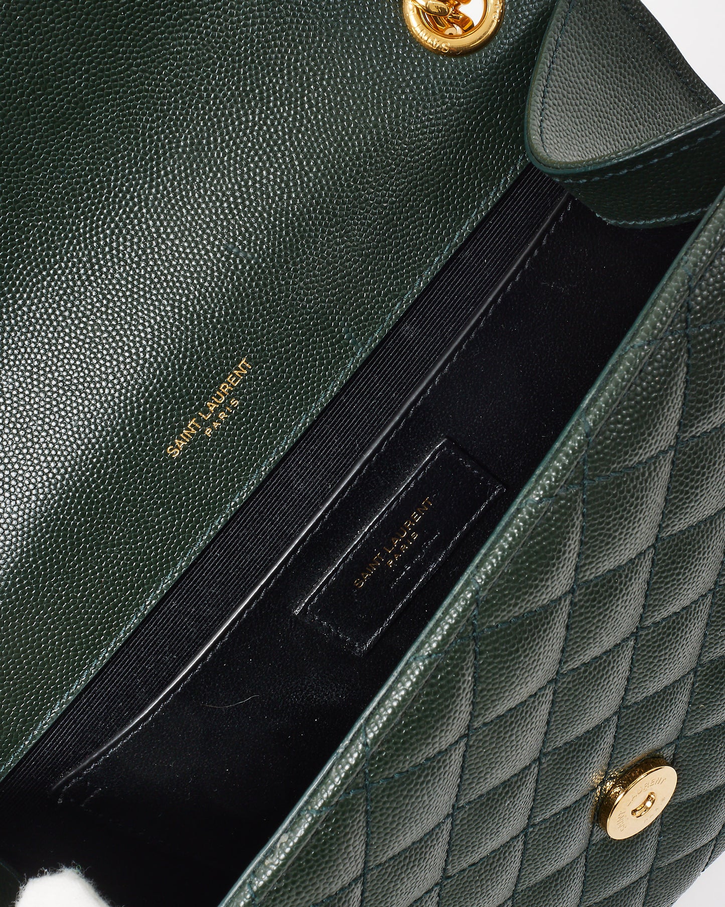 Saint Laurent Green Quilted Embossed Leather Medium YSL Logo Envelope Flap Bag