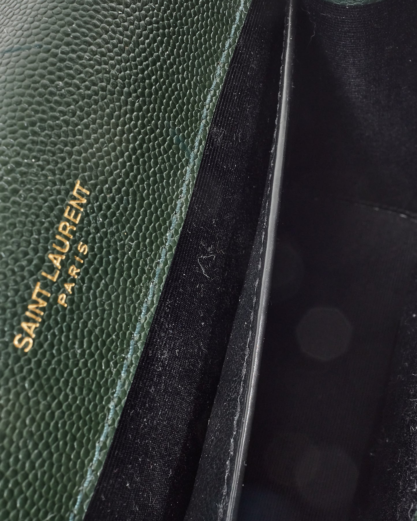 Saint Laurent Green Quilted Embossed Leather Medium YSL Logo Envelope Flap Bag