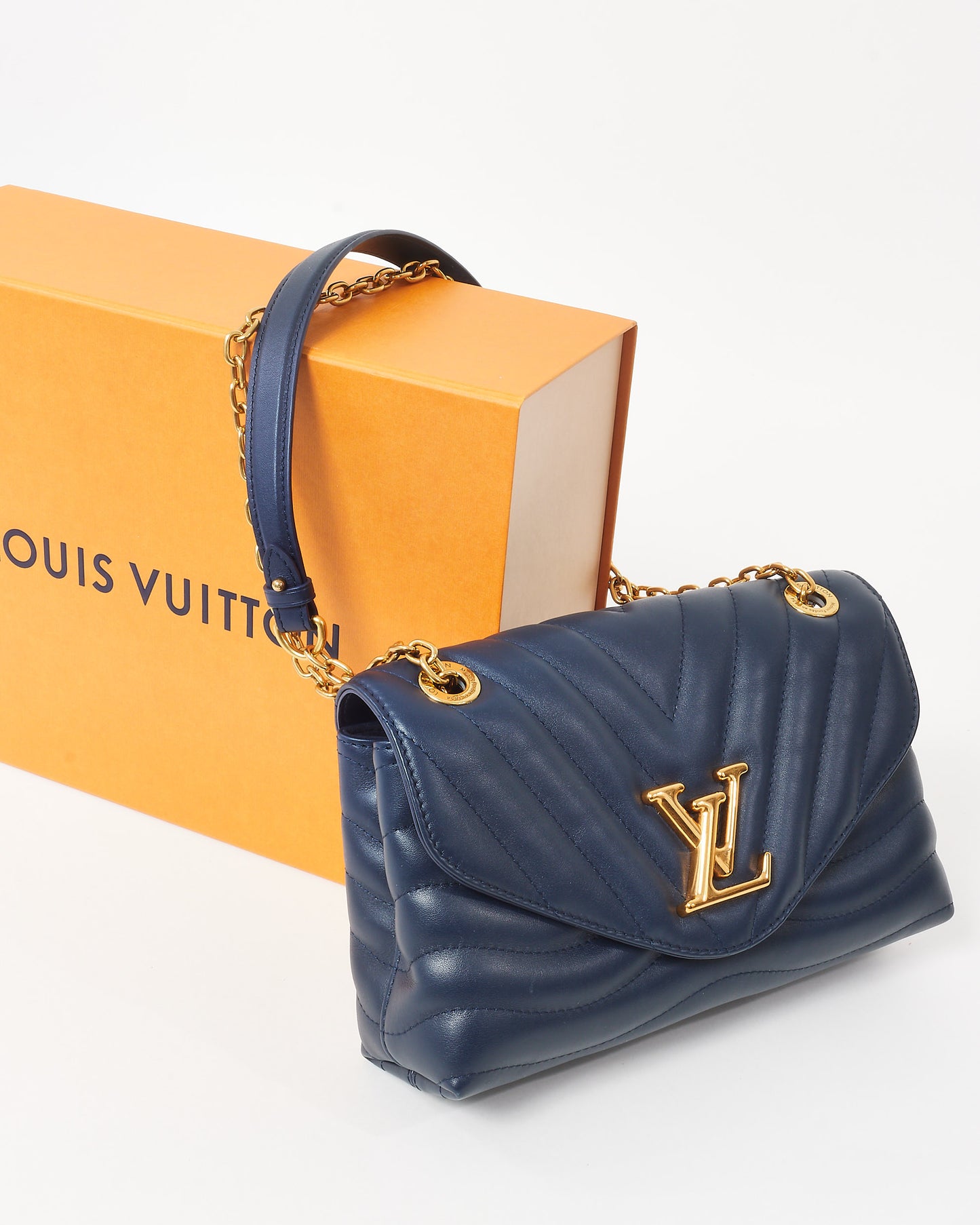 Louis Vuitton Navy Leather New Wave Chain MM Shoulder Bag