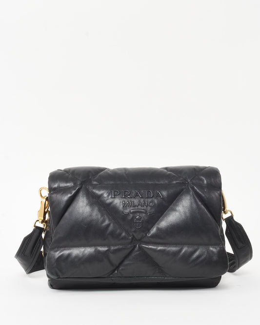 Prada Black Soft Quilted Padded Leather Medium Patchwork System Flap Shoulder Bag