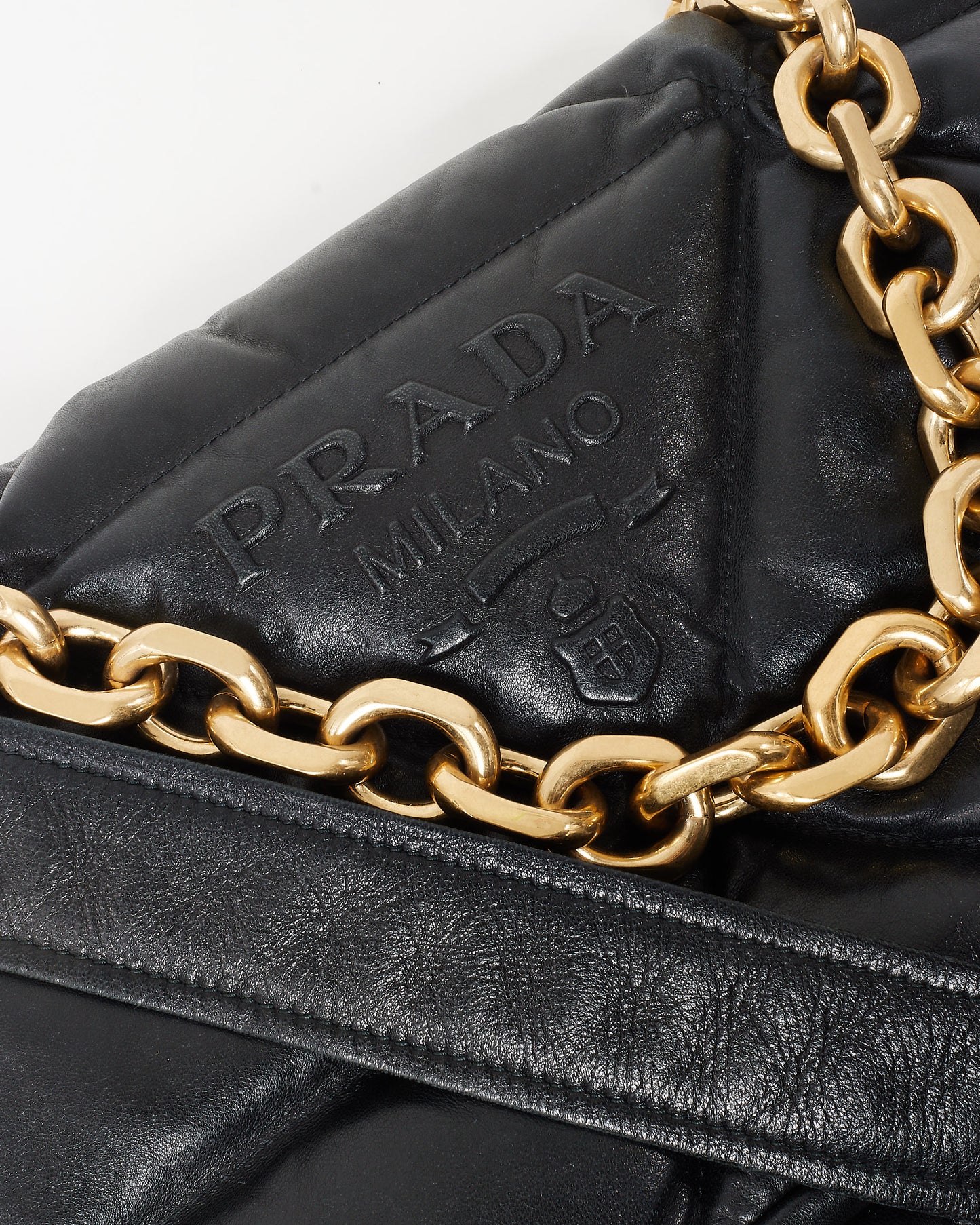 Prada Black Soft Quilted Padded Leather Medium Patchwork System Flap Shoulder Bag