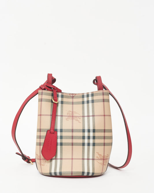 Burberry Red and Haymarket Check Coated Canvas Lorne Bucket Bag