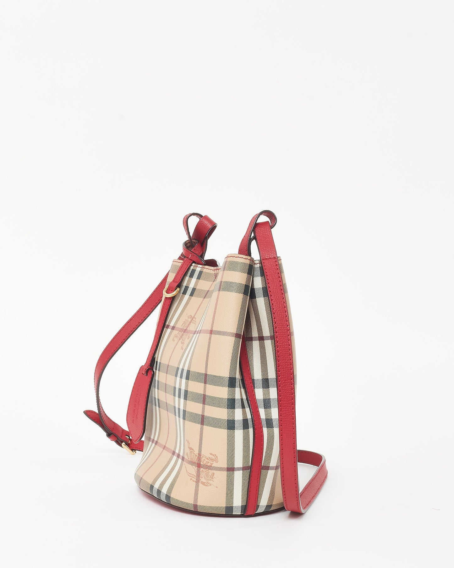 Burberry Red and Haymarket Check Coated Canvas Lorne Bucket Bag