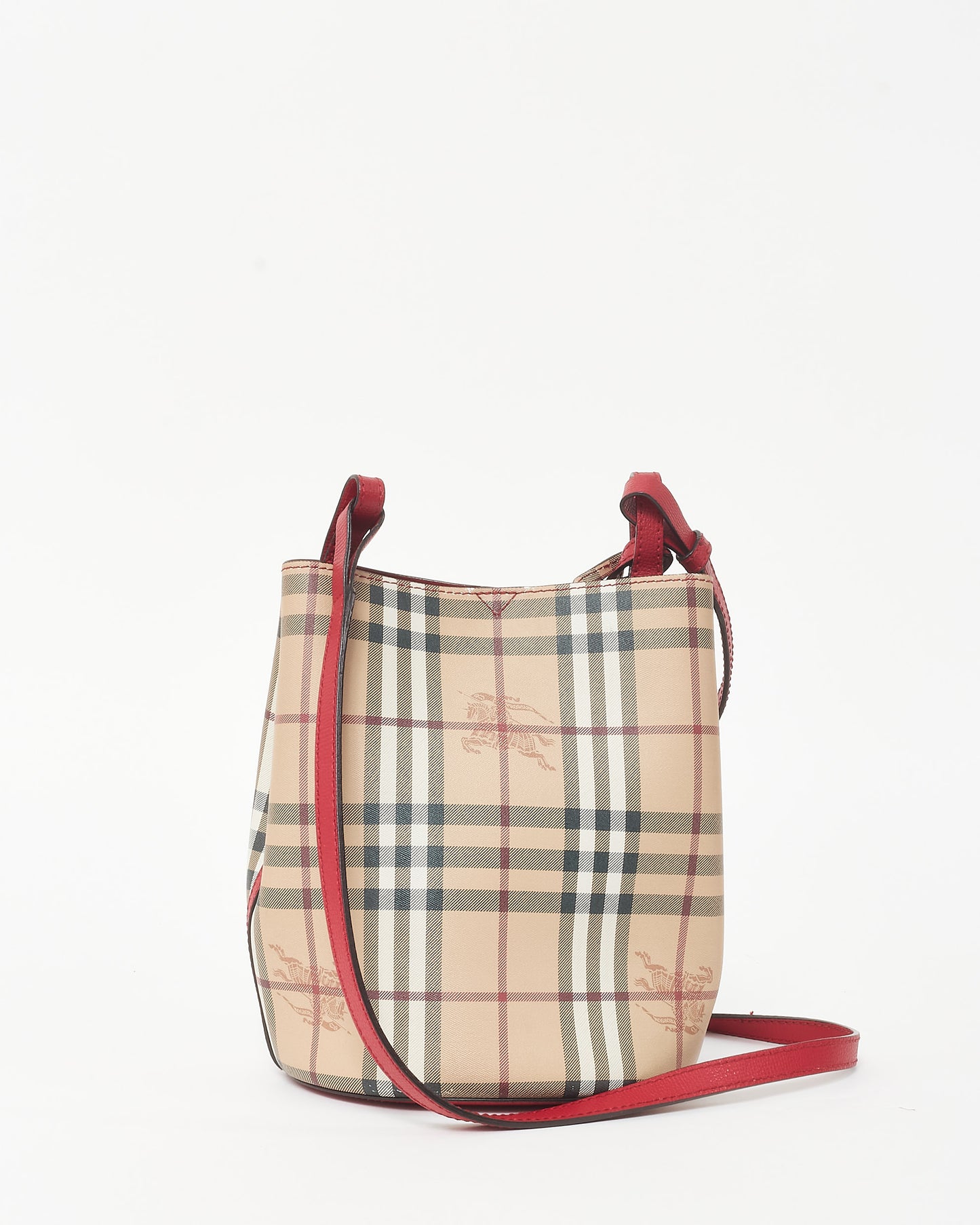 Burberry Red and Haymarket Check Coated Canvas Lorne Bucket Bag