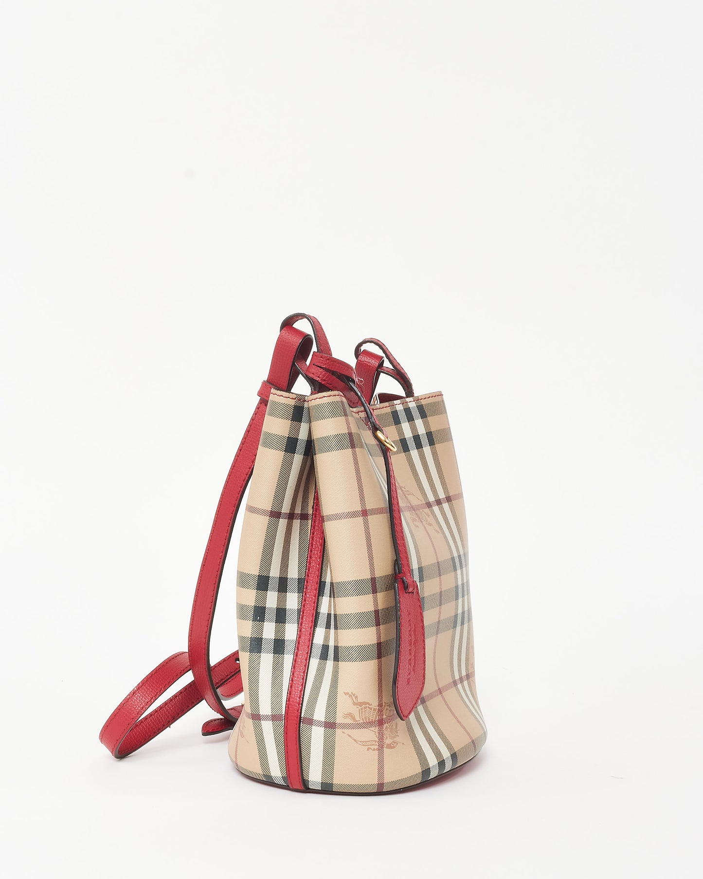 Burberry Red and Haymarket Check Coated Canvas Lorne Bucket Bag