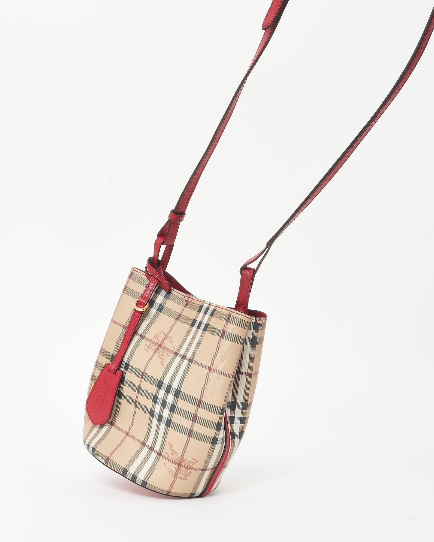 Burberry Red and Haymarket Check Coated Canvas Lorne Bucket Bag