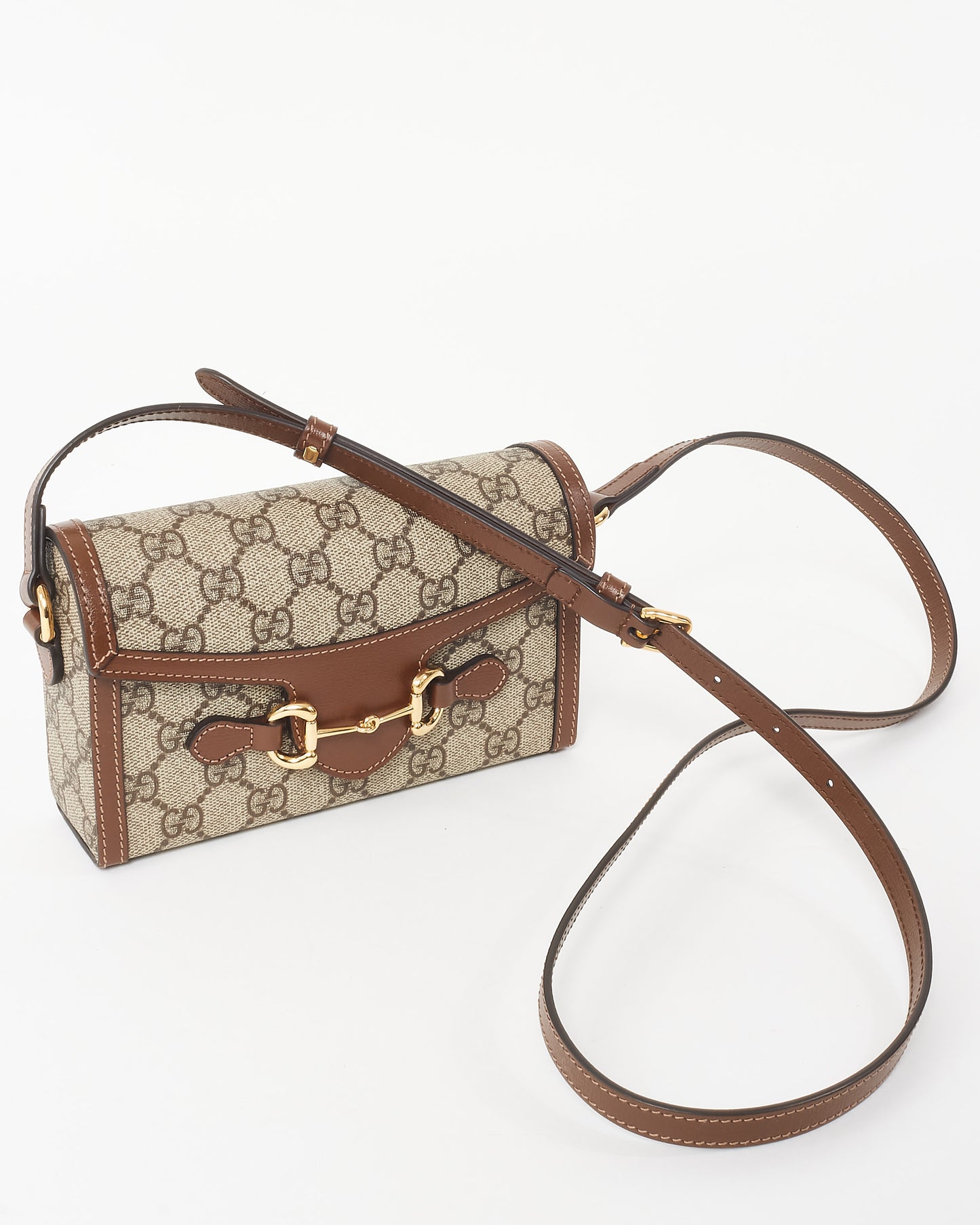 Gucci Beige and Dark Brown GG Supreme Canvas Horsebit 1955 Mini Crossbody Bag