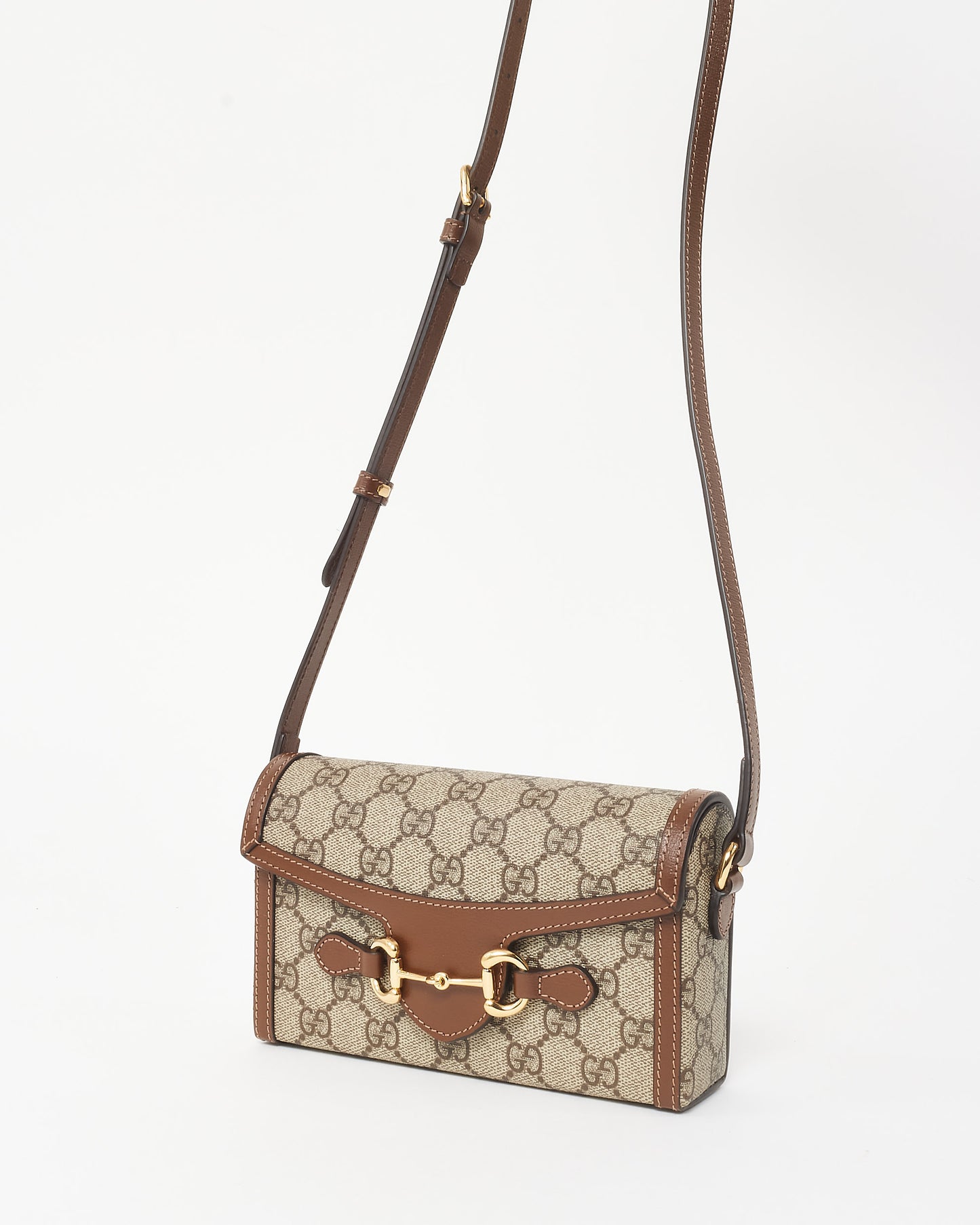 Gucci Beige and Dark Brown GG Supreme Canvas Horsebit 1955 Mini Crossbody Bag