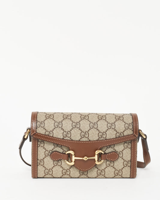 Gucci Beige and Dark Brown GG Supreme Canvas Horsebit 1955 Mini Crossbody Bag