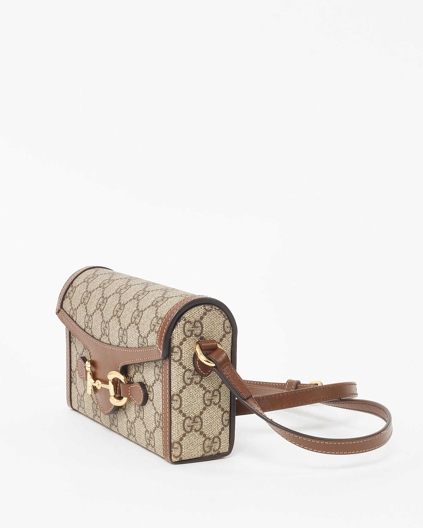 Gucci Beige and Dark Brown GG Supreme Canvas Horsebit 1955 Mini Crossbody Bag