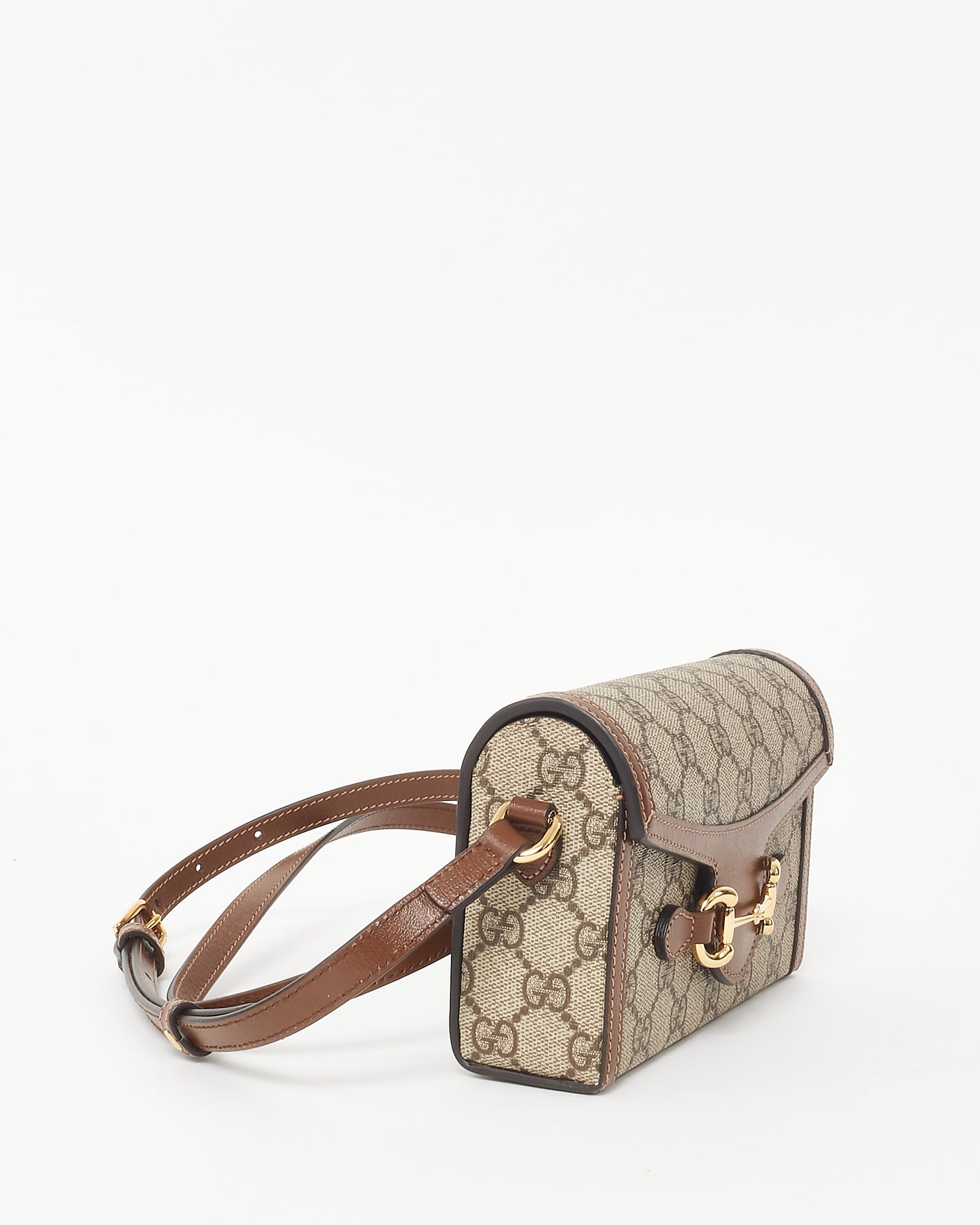 Gucci Beige and Dark Brown GG Supreme Canvas Horsebit 1955 Mini Crossbody Bag