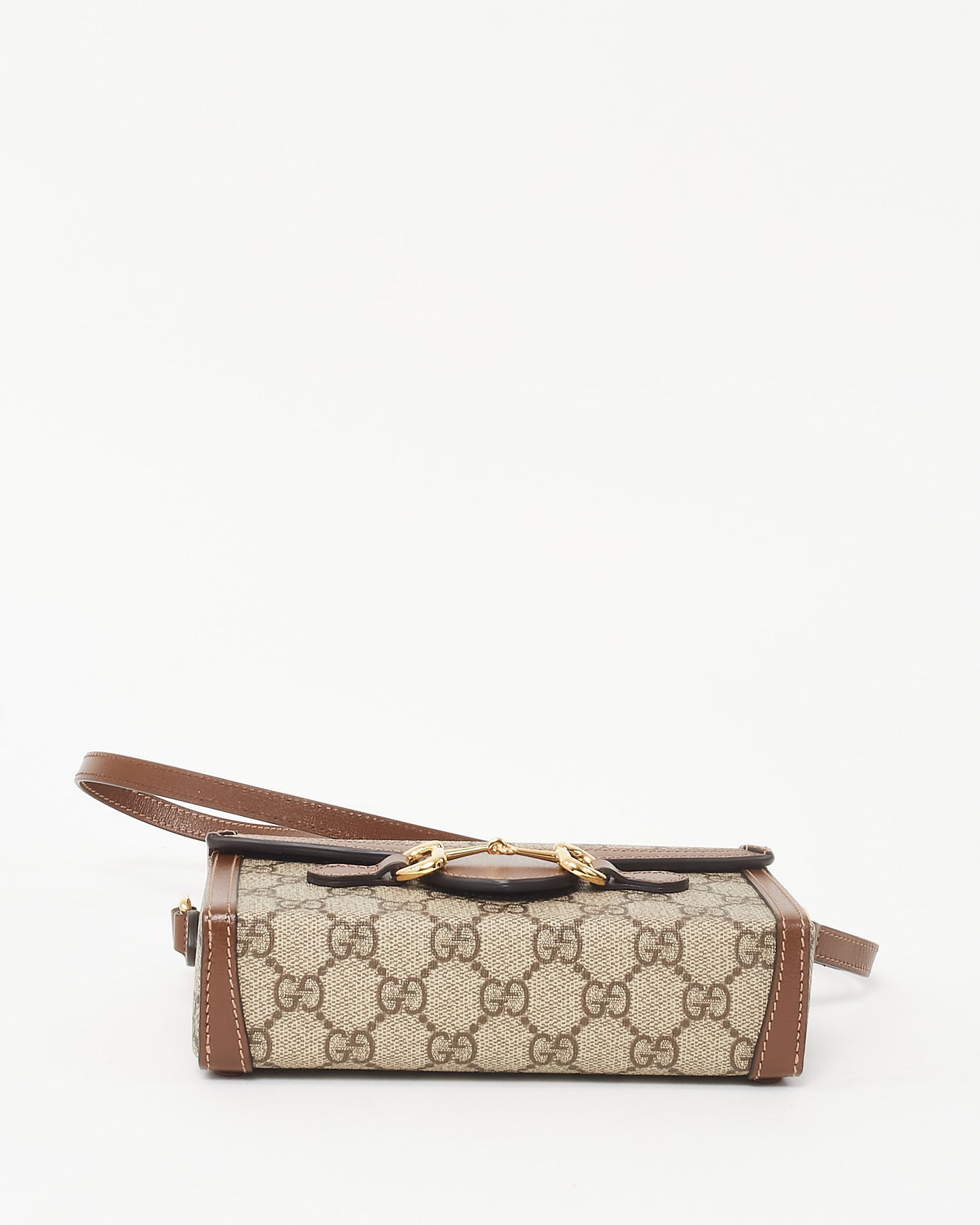 Gucci Beige and Dark Brown GG Supreme Canvas Horsebit 1955 Mini Crossbody Bag