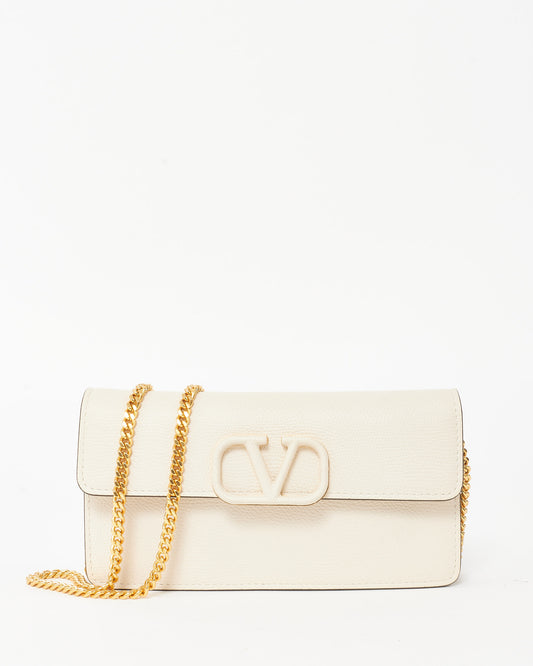 Valentino Off-White Leather VLogo Signature Wallet w Chain Bag