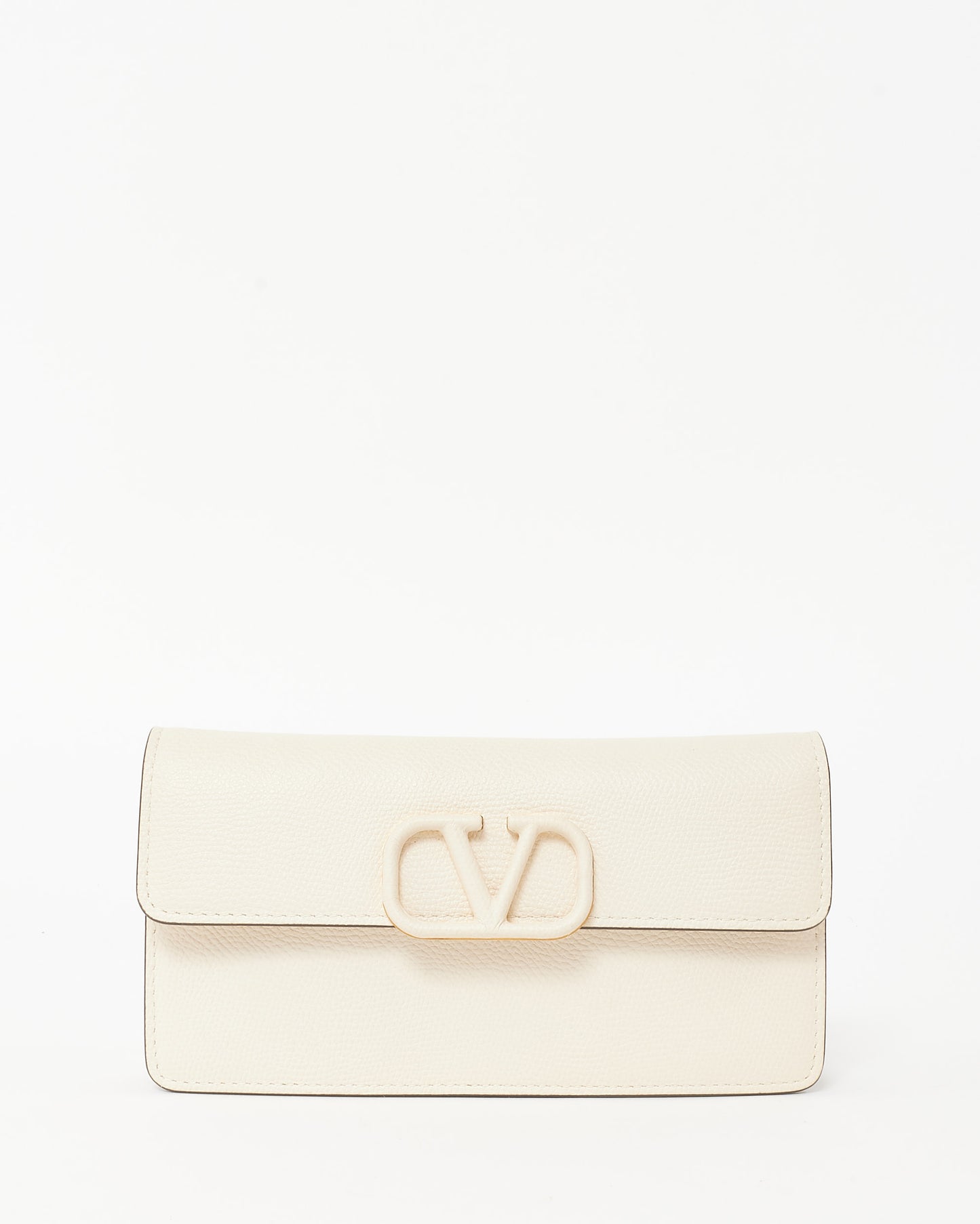 Valentino Off-White Leather VLogo Signature Wallet w Chain Bag