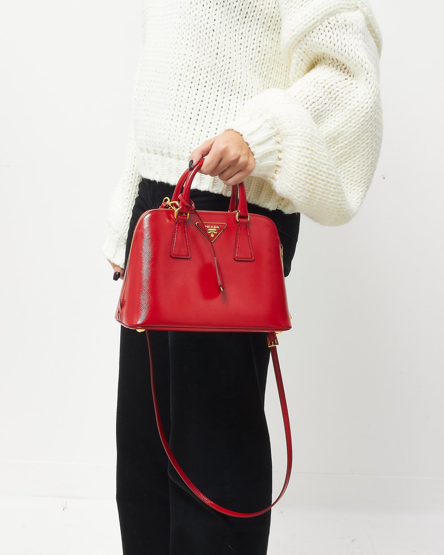 Prada Red Patent Vernice Leather Small Promenade Bag