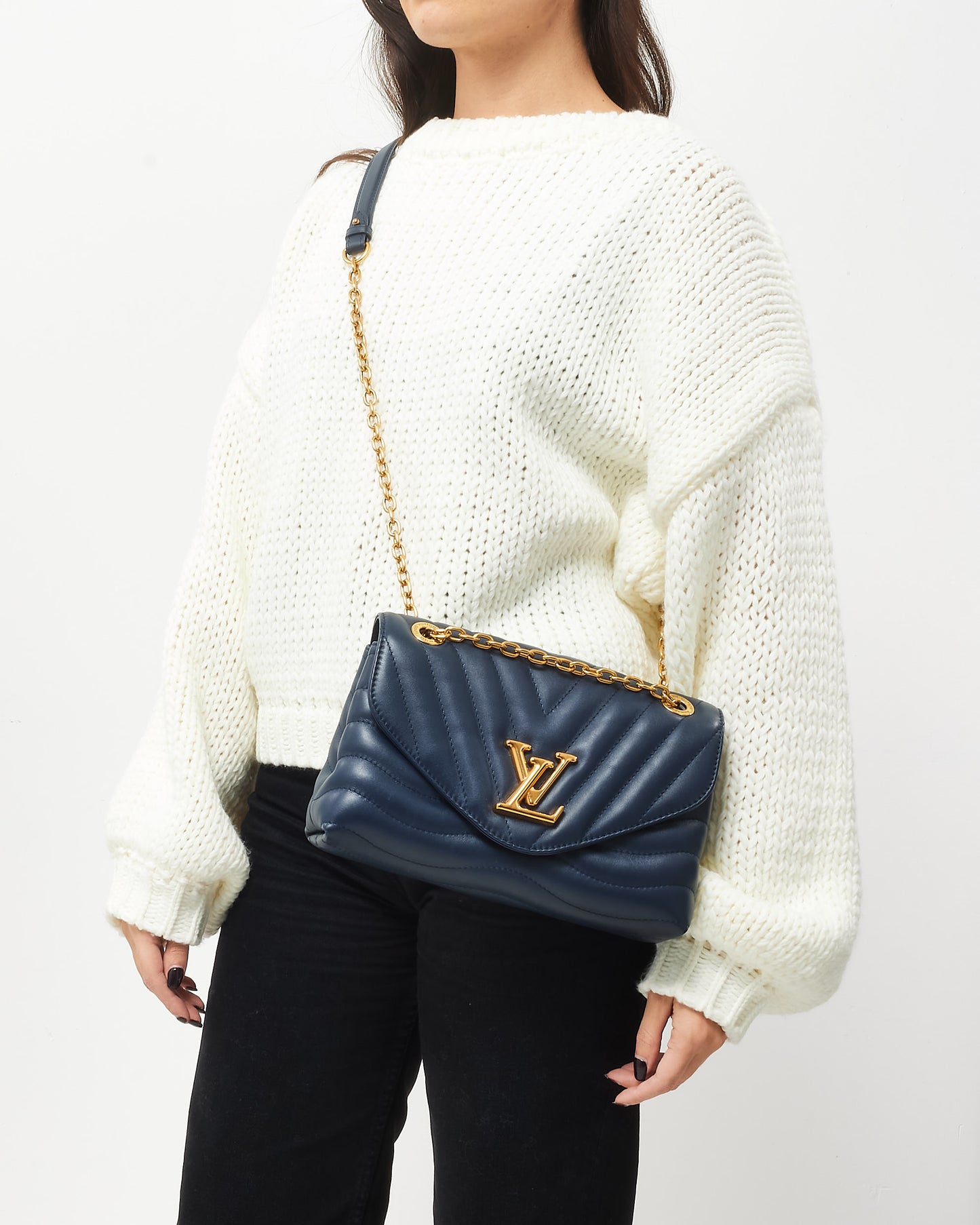 Louis Vuitton Navy Leather New Wave Chain MM Shoulder Bag