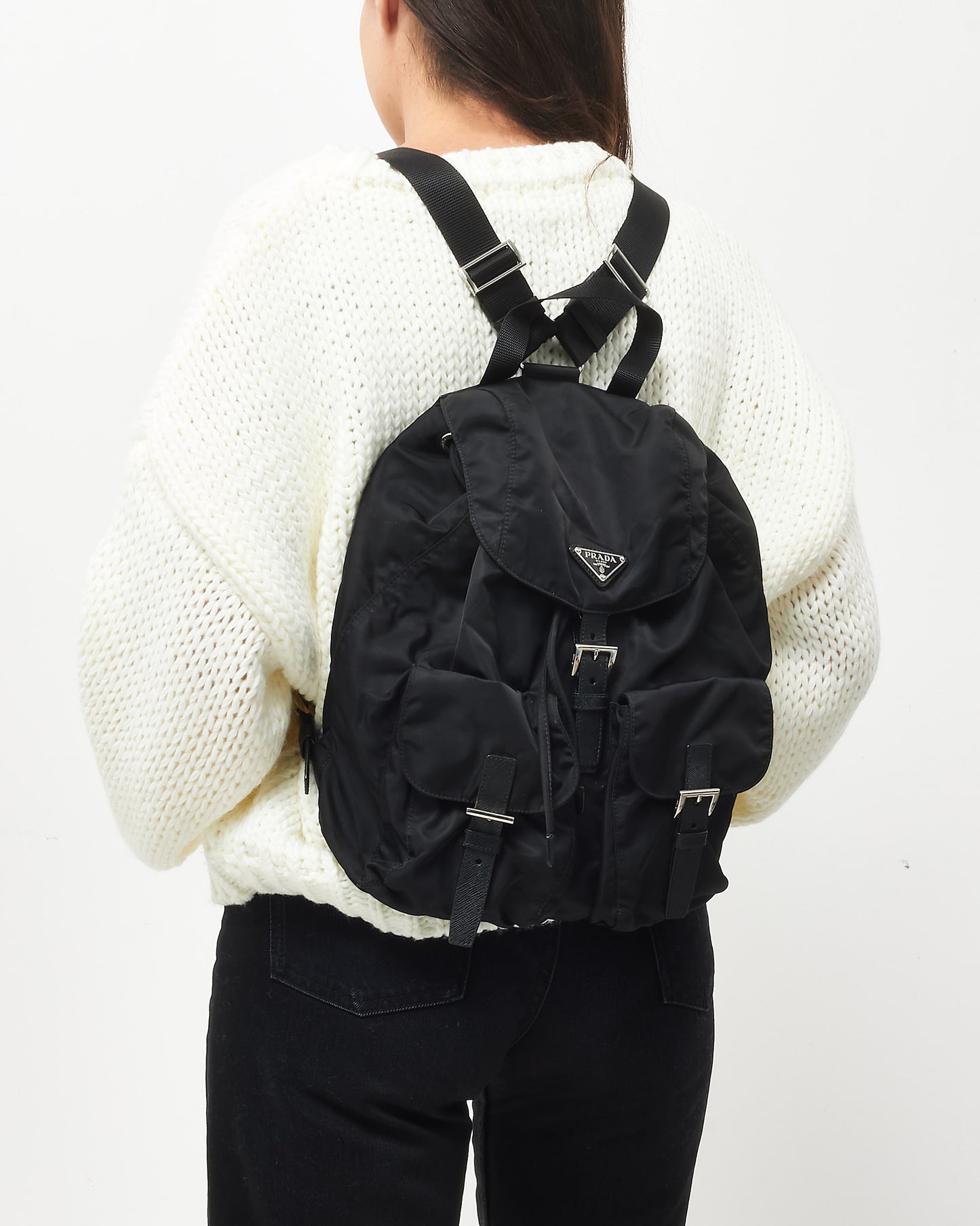 Prada Black Nylon Small Double Pocket Backpack