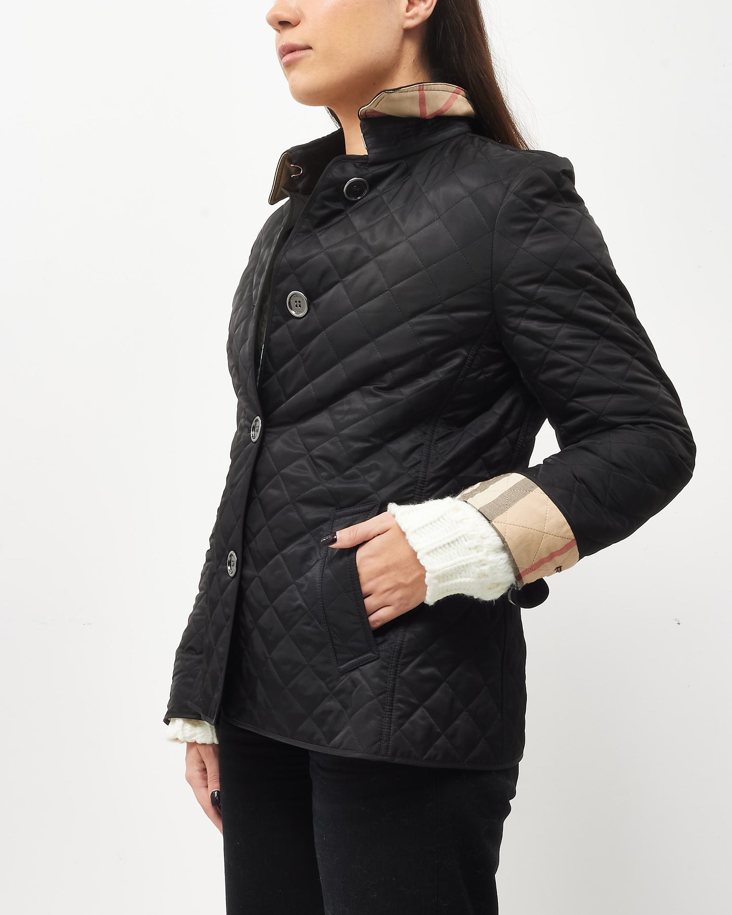 Burberry Black Nylon Diamond-Quilted Padded Shell Jacket - M