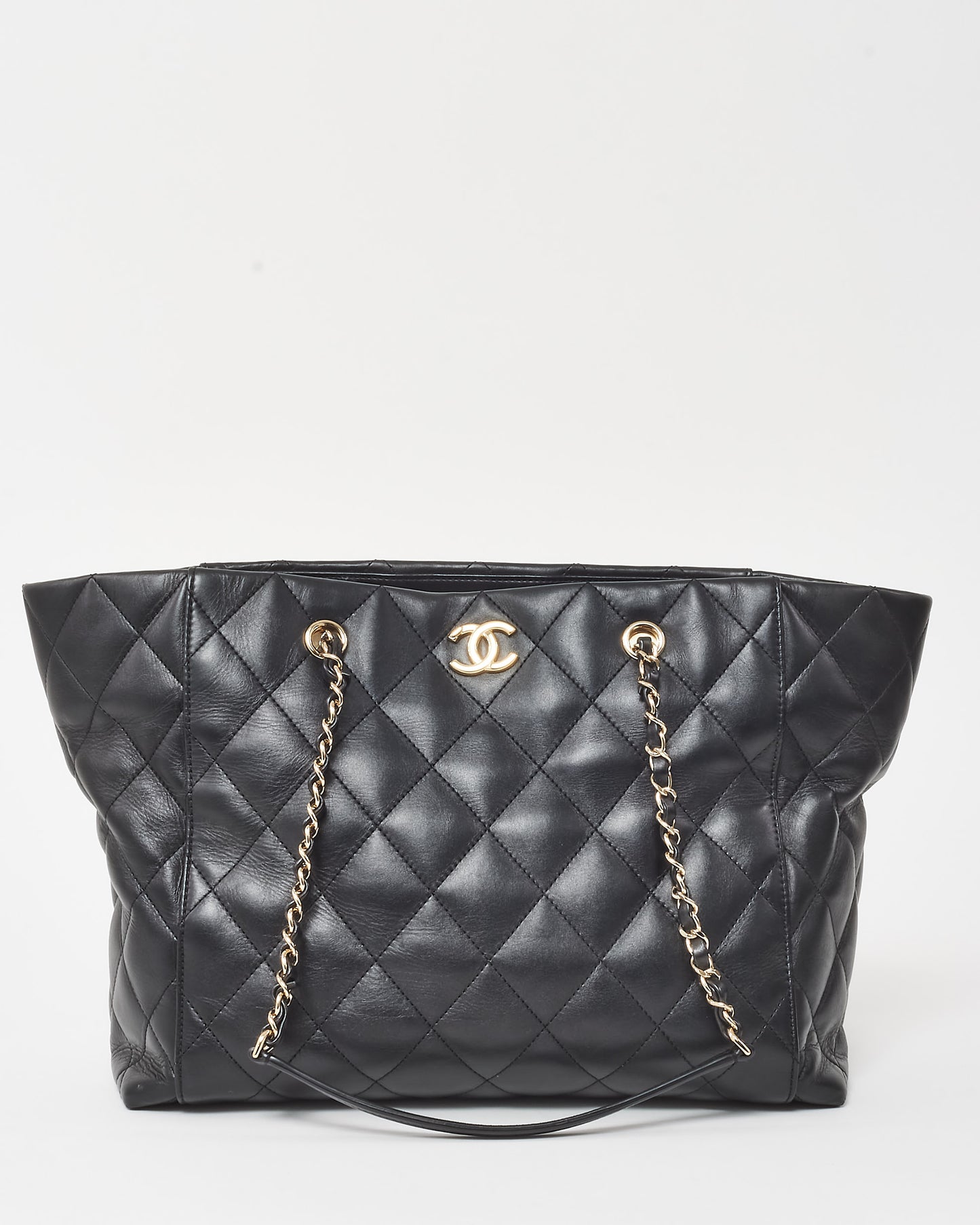 Chanel Black Lambskin Leather Timeless CC Logo Shopping Tote GHW