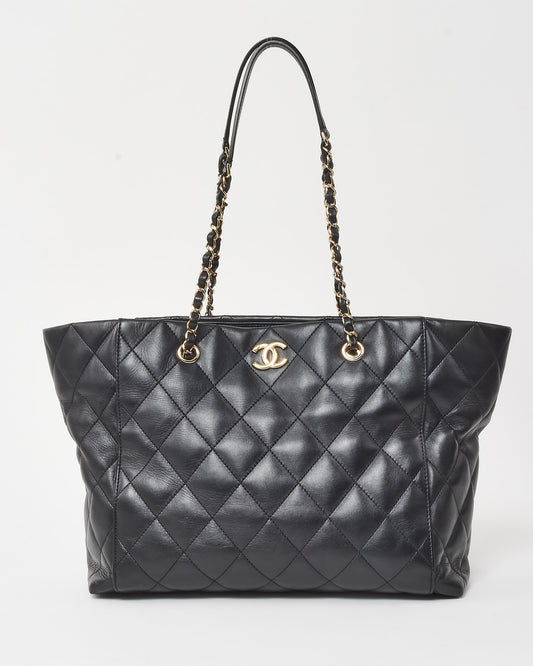 Chanel Black Lambskin Leather Timeless CC Logo Shopping Tote GHW