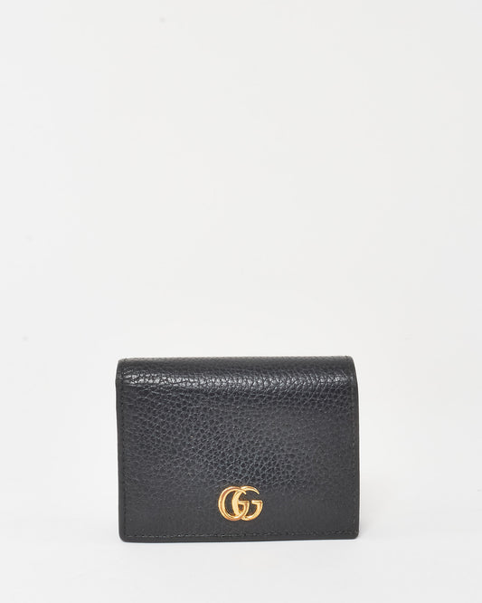 Gucci Black Pebbled Leather Double GG Card Case Wallet