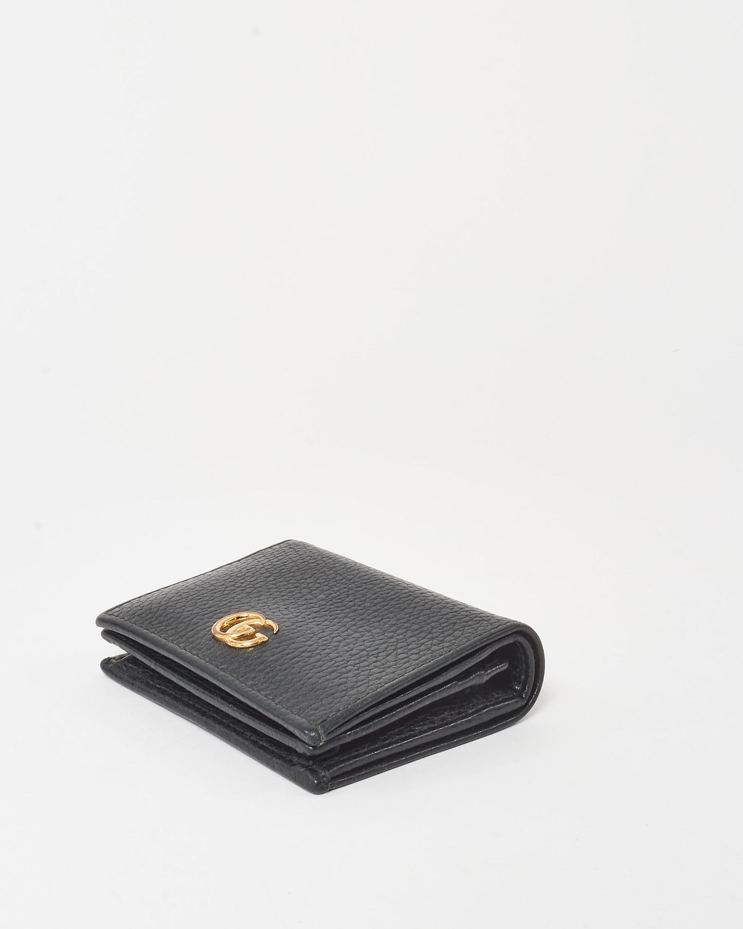 Gucci Black Pebbled Leather Double GG Card Case Wallet