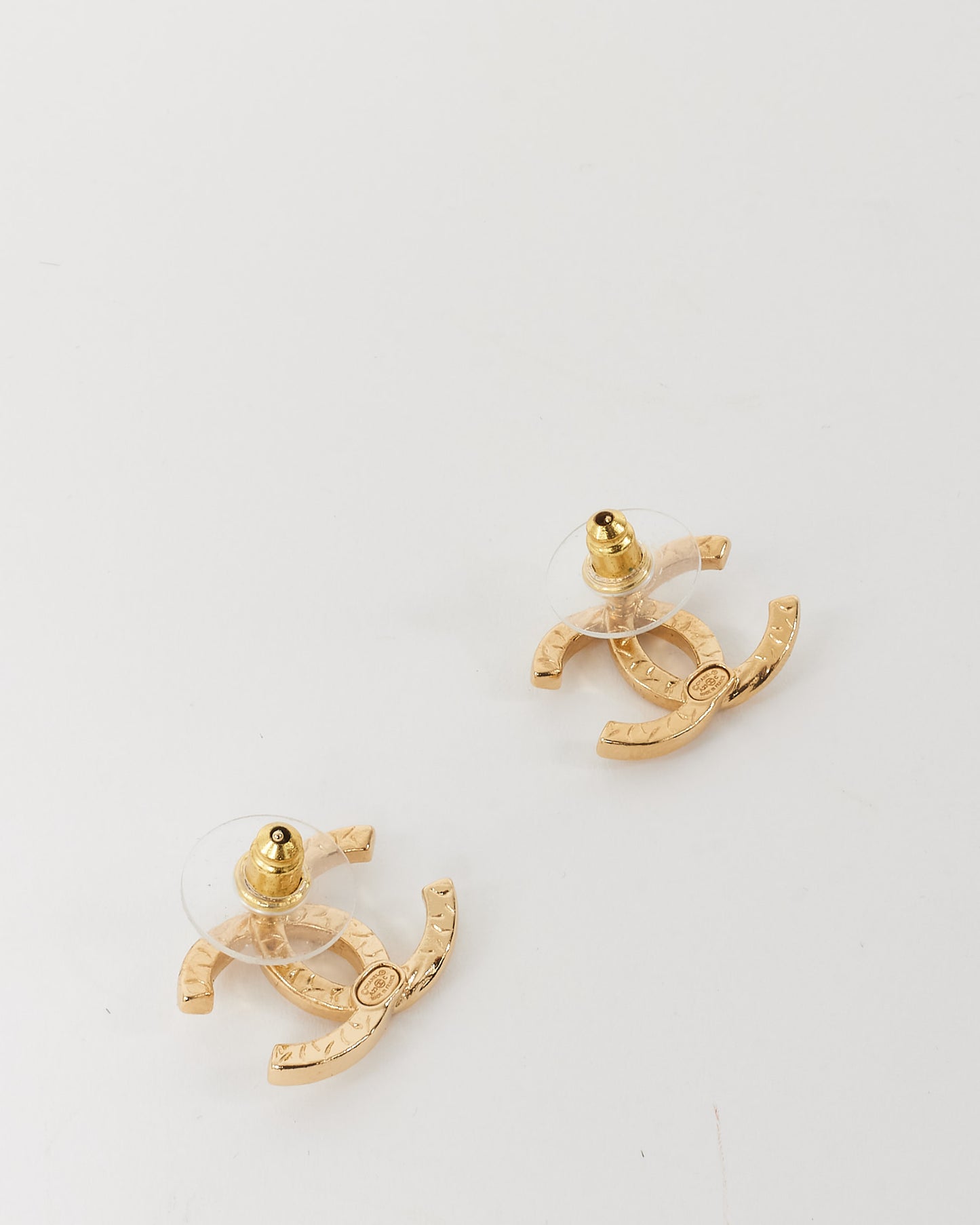 Chanel Light Gold Twisted Crystal CC Logo Earrings