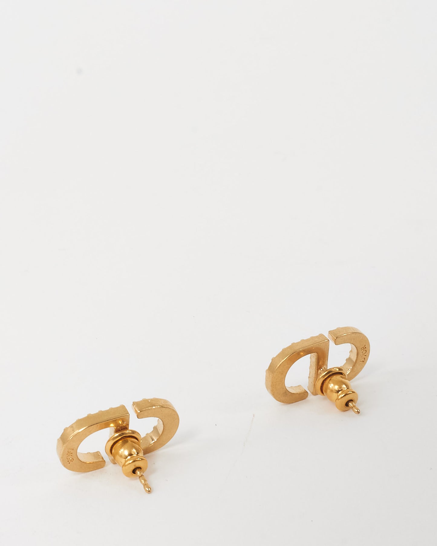 Dior Gold Crystal Petit CD Logo Stud Earrings