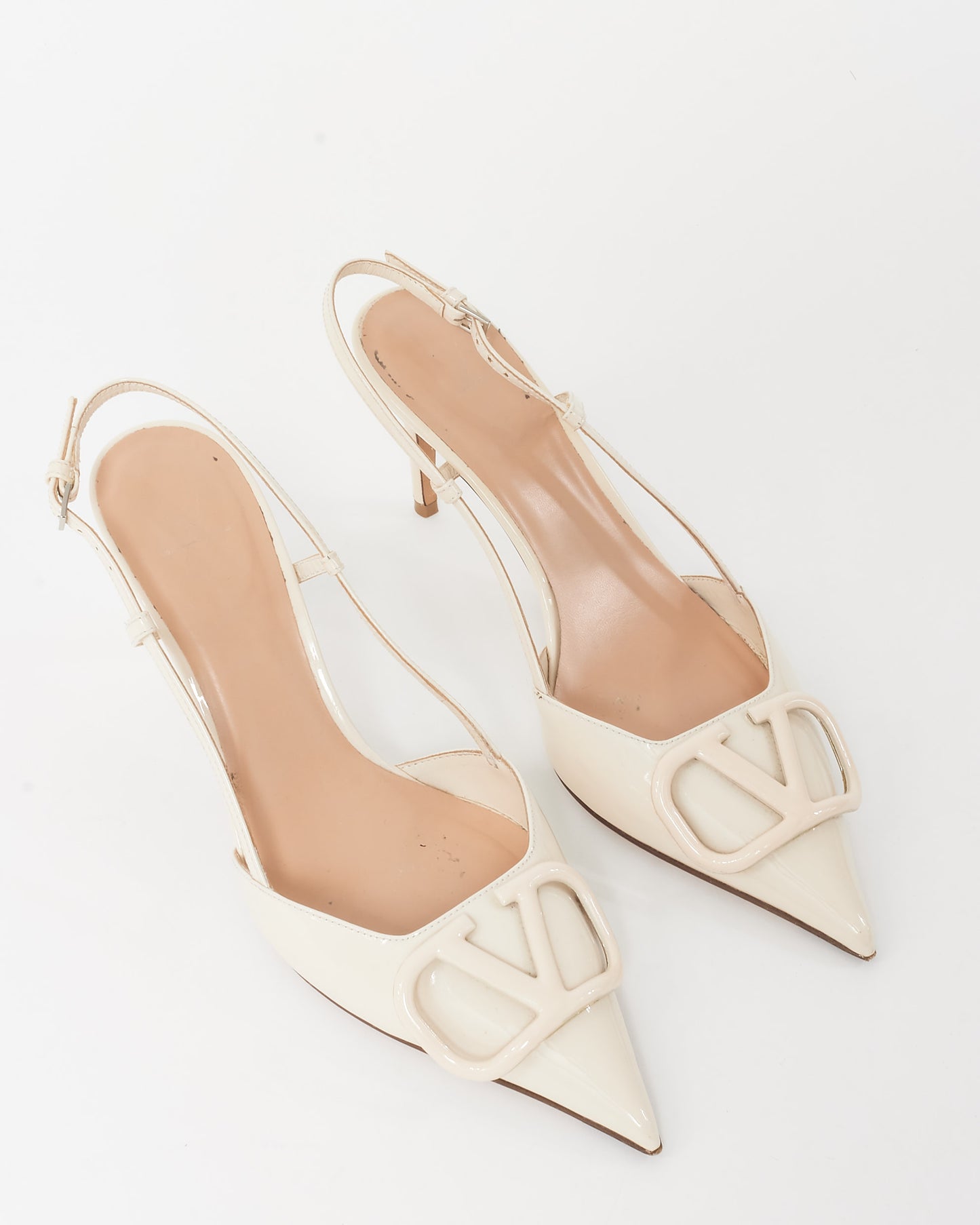 Valentino White Patent Leather VLogo Slingback Pumps - 37.5