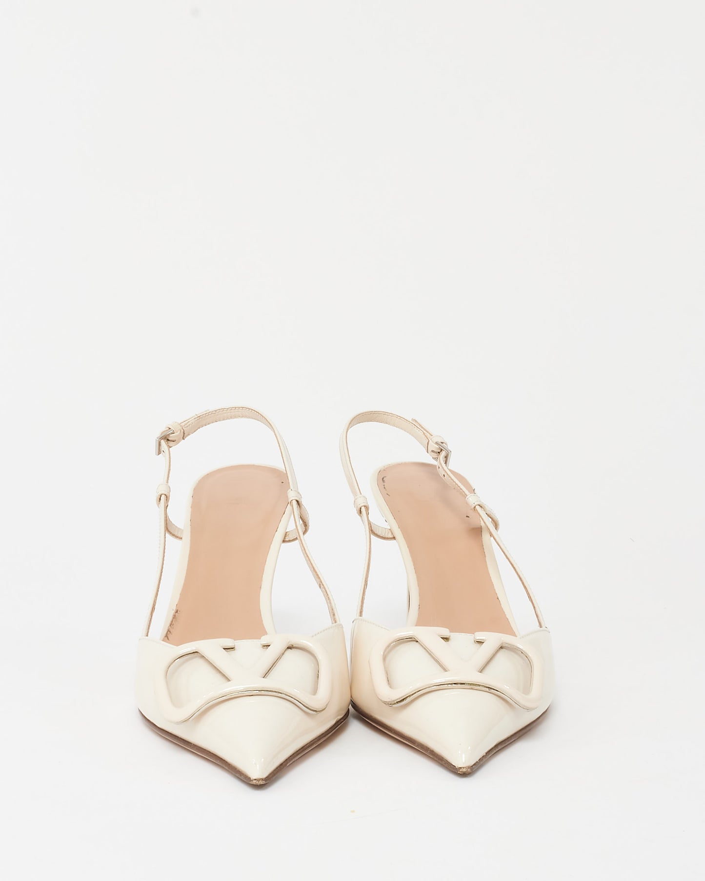 Valentino White Patent Leather VLogo Slingback Pumps - 37.5