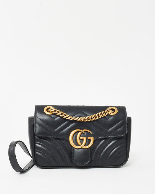 Gucci Black Matelassé Chevron Leather Small GG Marmont Shoulder Bag