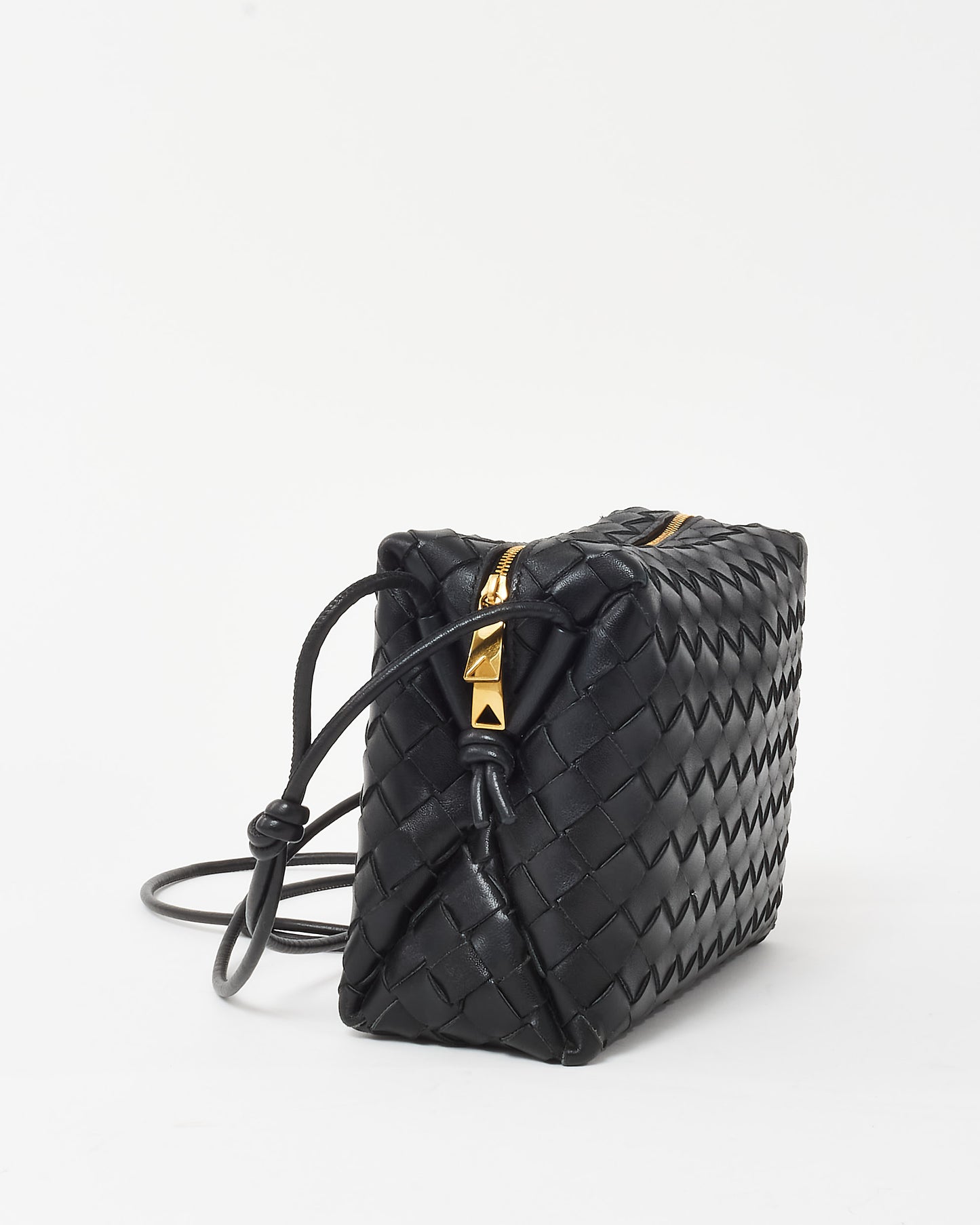 Bottega Veneta Black Intrecciato Leather Small Loop Crossbody Bag