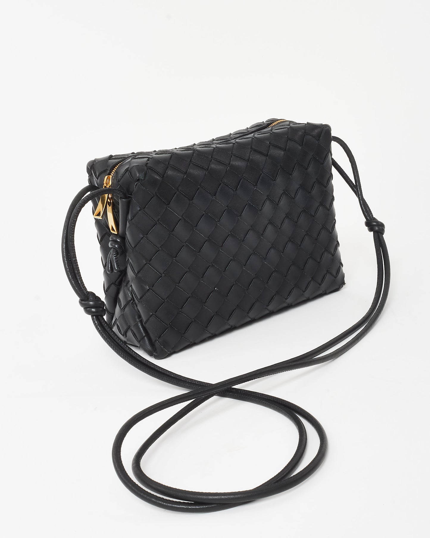 Bottega Veneta Black Intrecciato Leather Small Loop Crossbody Bag