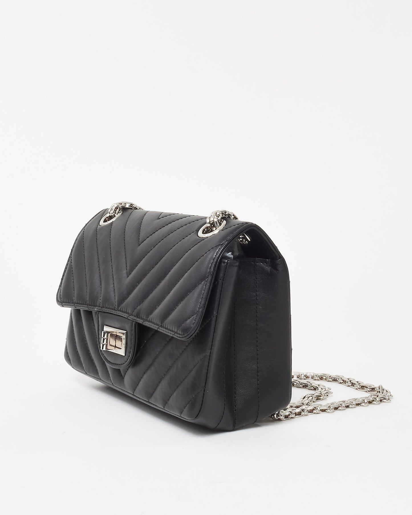 Chanel Black Aged Calfskin Chevron Quilted 2.55 Reissue Mini Flap Bag SHW