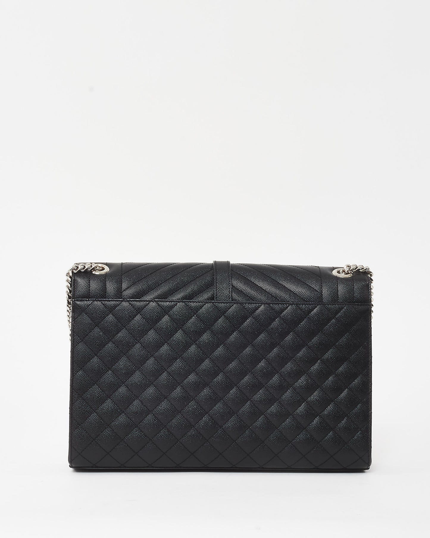 Saint Laurent Black Quilted Embossed Leather Large YSL Logo Envelope Flap Bag