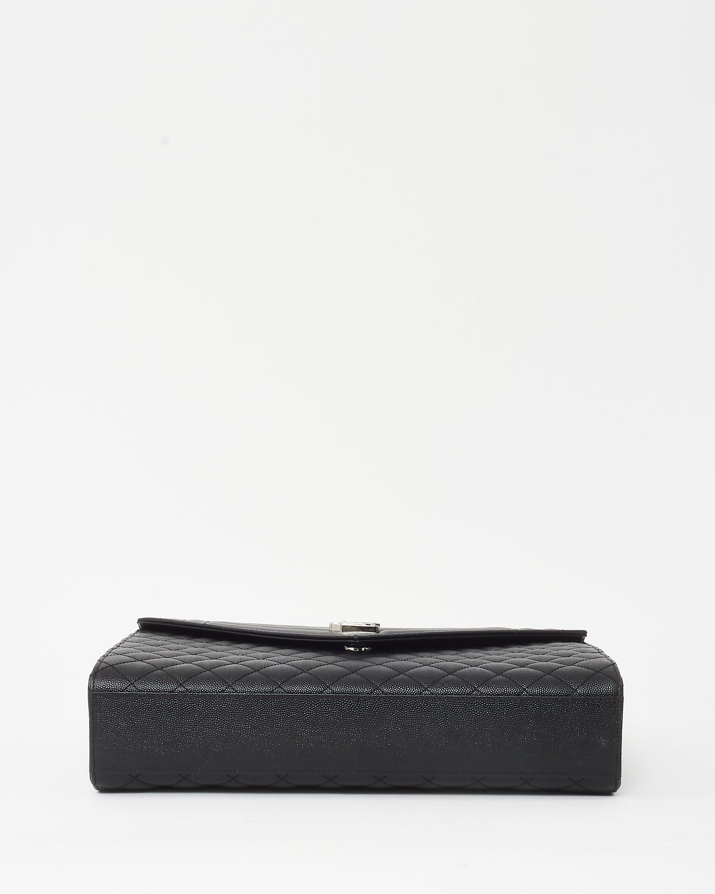 Saint Laurent Black Quilted Embossed Leather Large YSL Logo Envelope Flap Bag