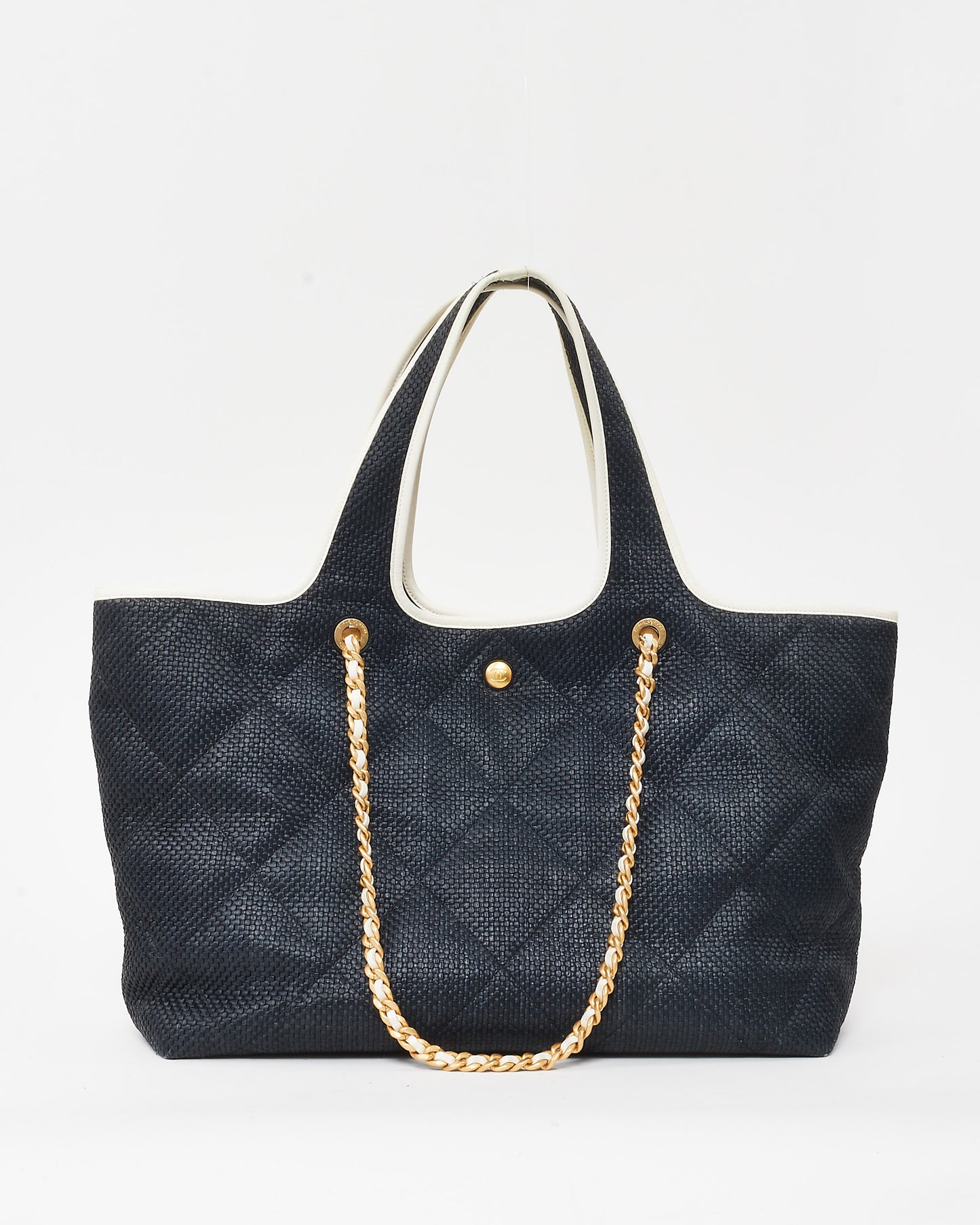 Chanel Navy Quilted Raffia Coco 2023 Shopper Tote with Chain