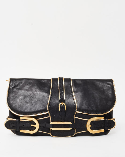 Jimmy Choo Black Leather Troy Buckle Clutch