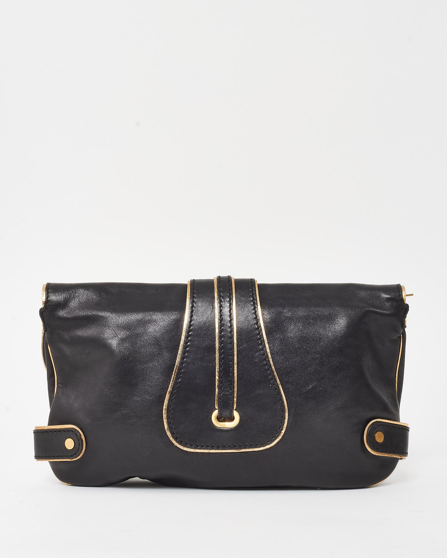 Jimmy Choo Black Leather Troy Buckle Clutch