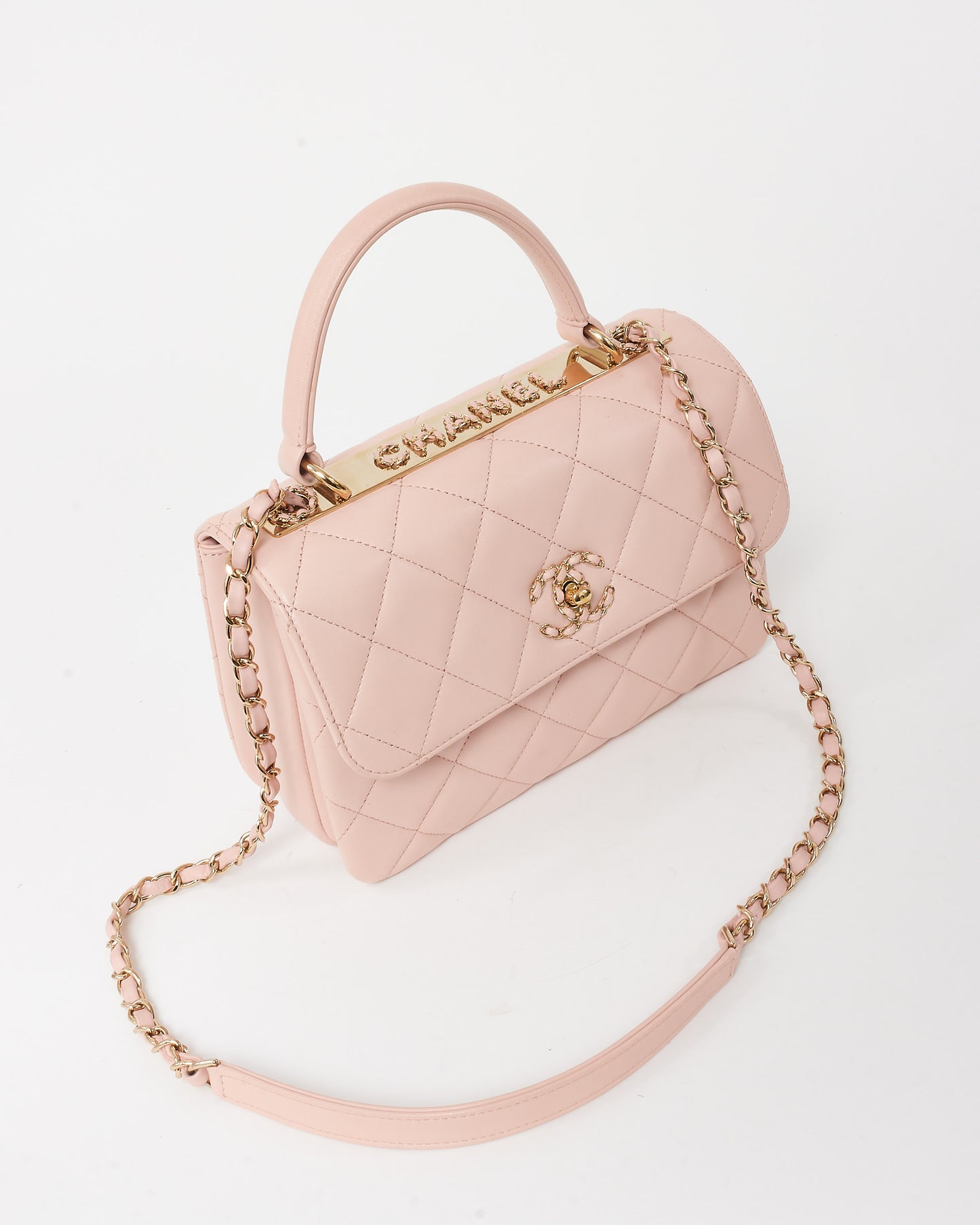 Chanel Pink Lambskin Leather 19 Clasp Small Trendy CC Top Handle Bag