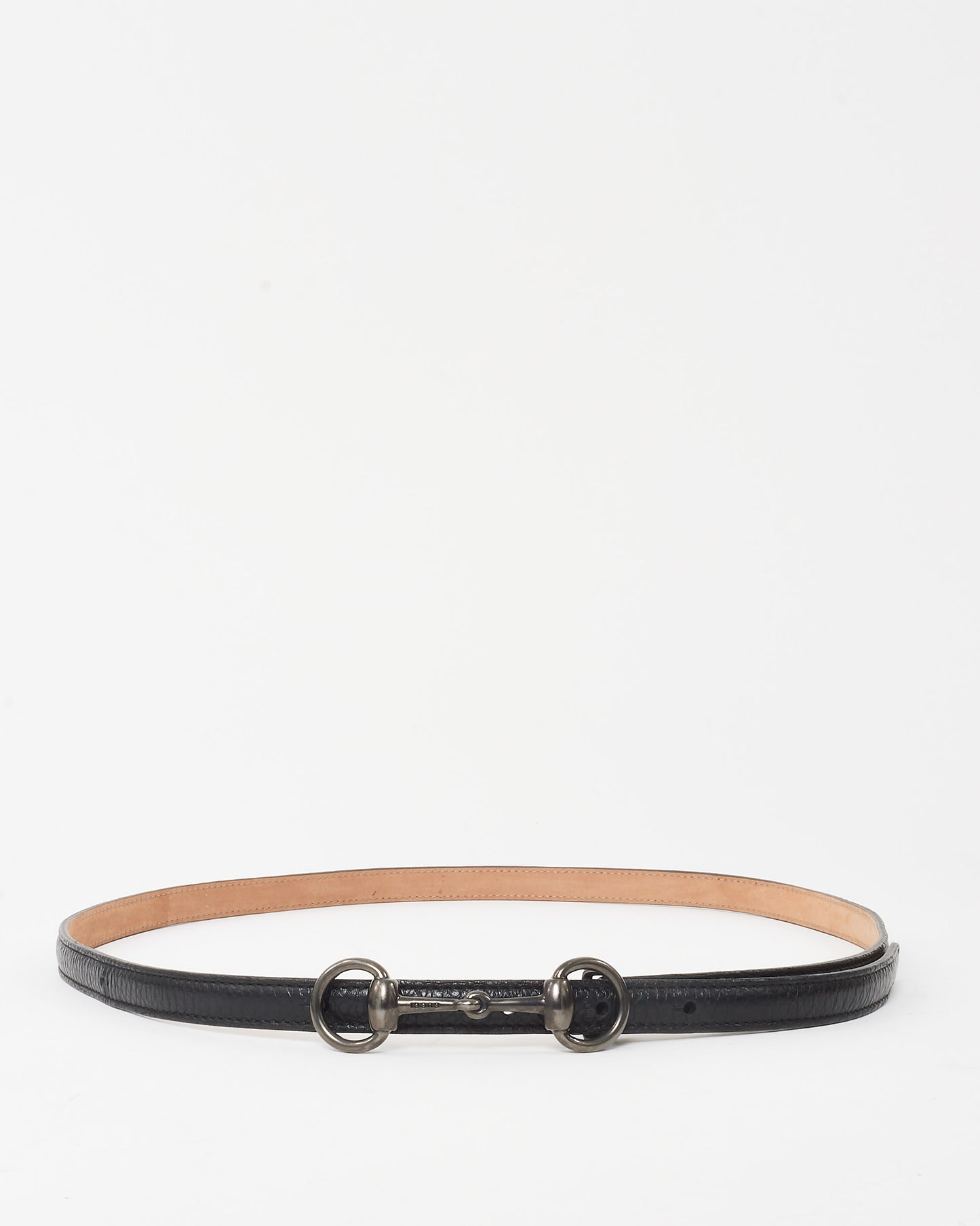 Gucci Black Leather Gunmetal Horsebit Thin Belt - 95/38