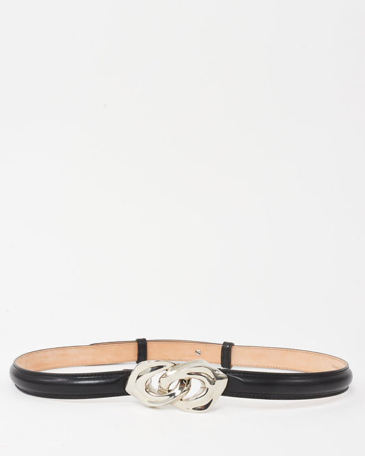 Alexander Mcqueen Black Thin Leather with Silver Buckle Belt - 95/38