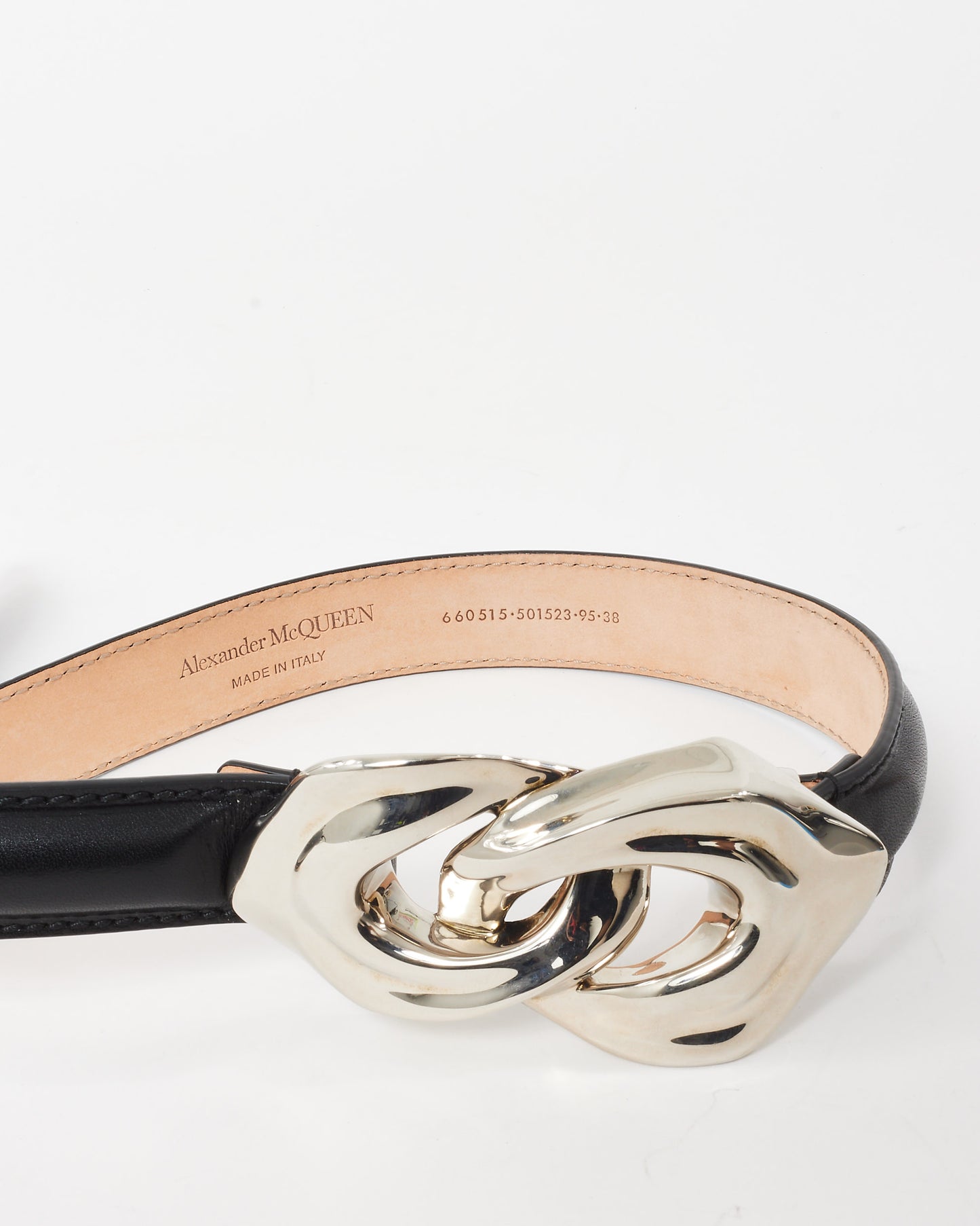 Alexander Mcqueen Black Thin Leather with Silver Buckle Belt - 95/38