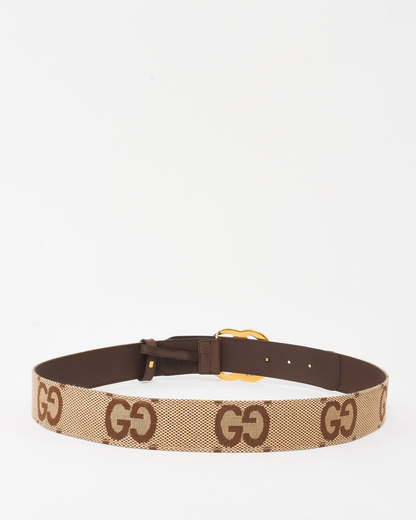 Gucci Beige 
Brown Oversize Logo GG Marmont Belt GHW - 90/36