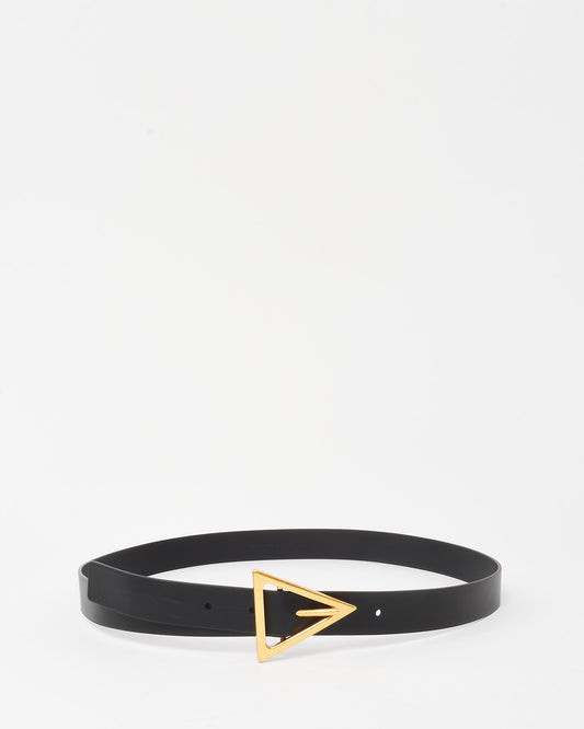 Bottega Veneta Black Leather Gold Triangle Belt - 90/36