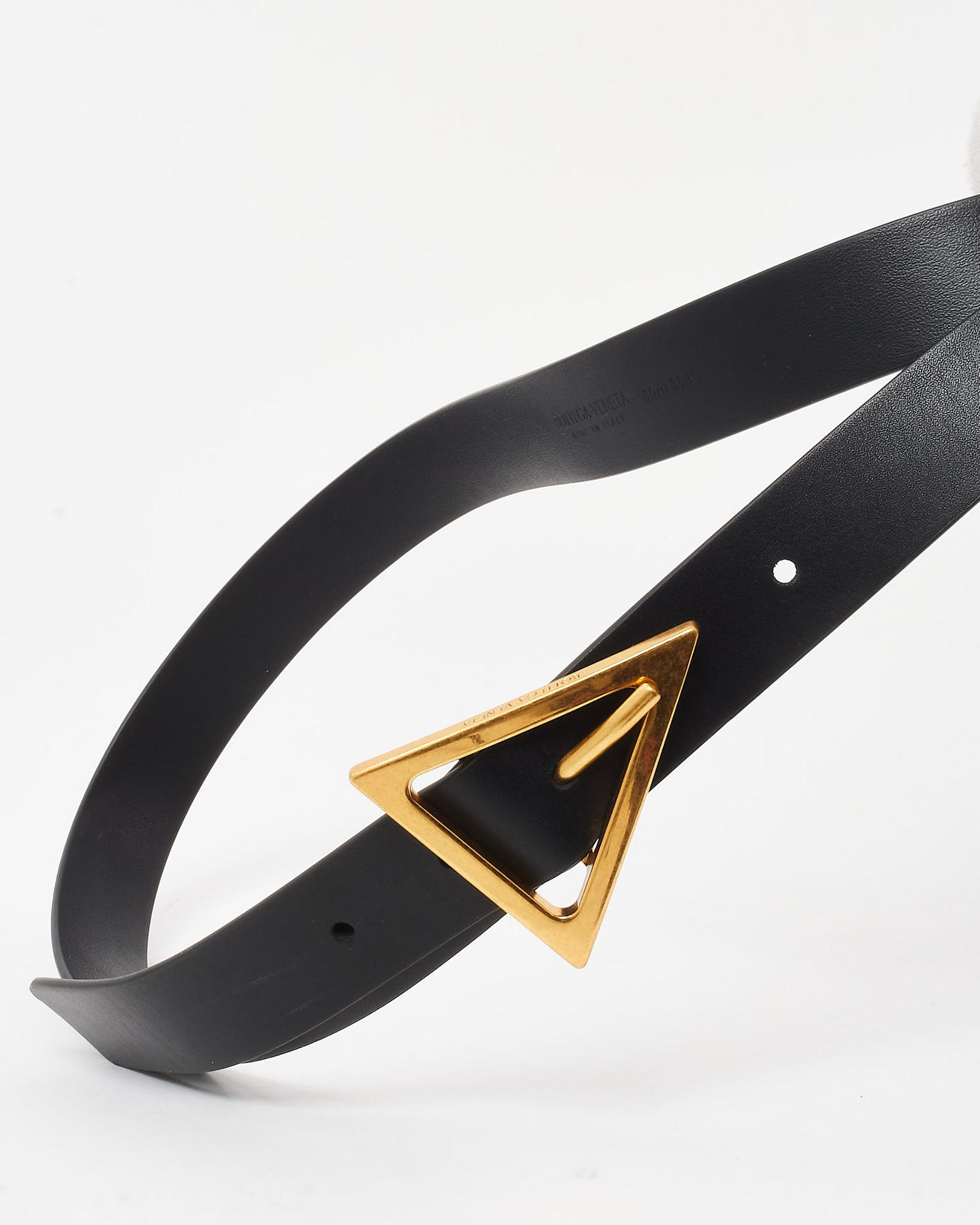 Bottega Veneta Black Leather Gold Triangle Belt - 90/36