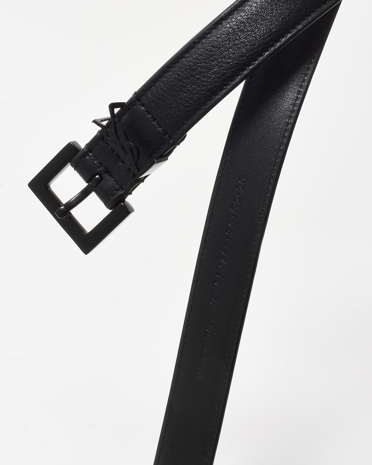 Saint Laurent Black Smooth Leather Extra Thin Cassandre YSL Logo Belt BHW - 90