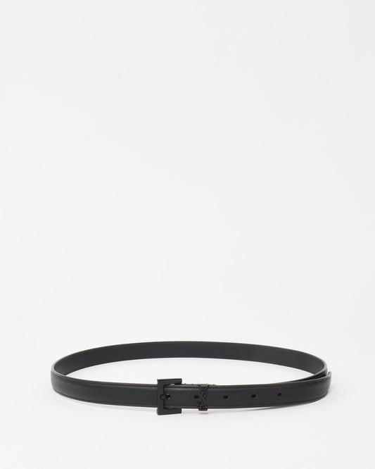 Saint Laurent Black Smooth Leather Extra Thin Cassandre YSL Logo Belt BHW - 90