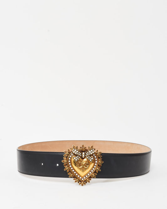 Dolce 
Gabbana Black Leather Devotion Heart Buckle Belt - 90/36