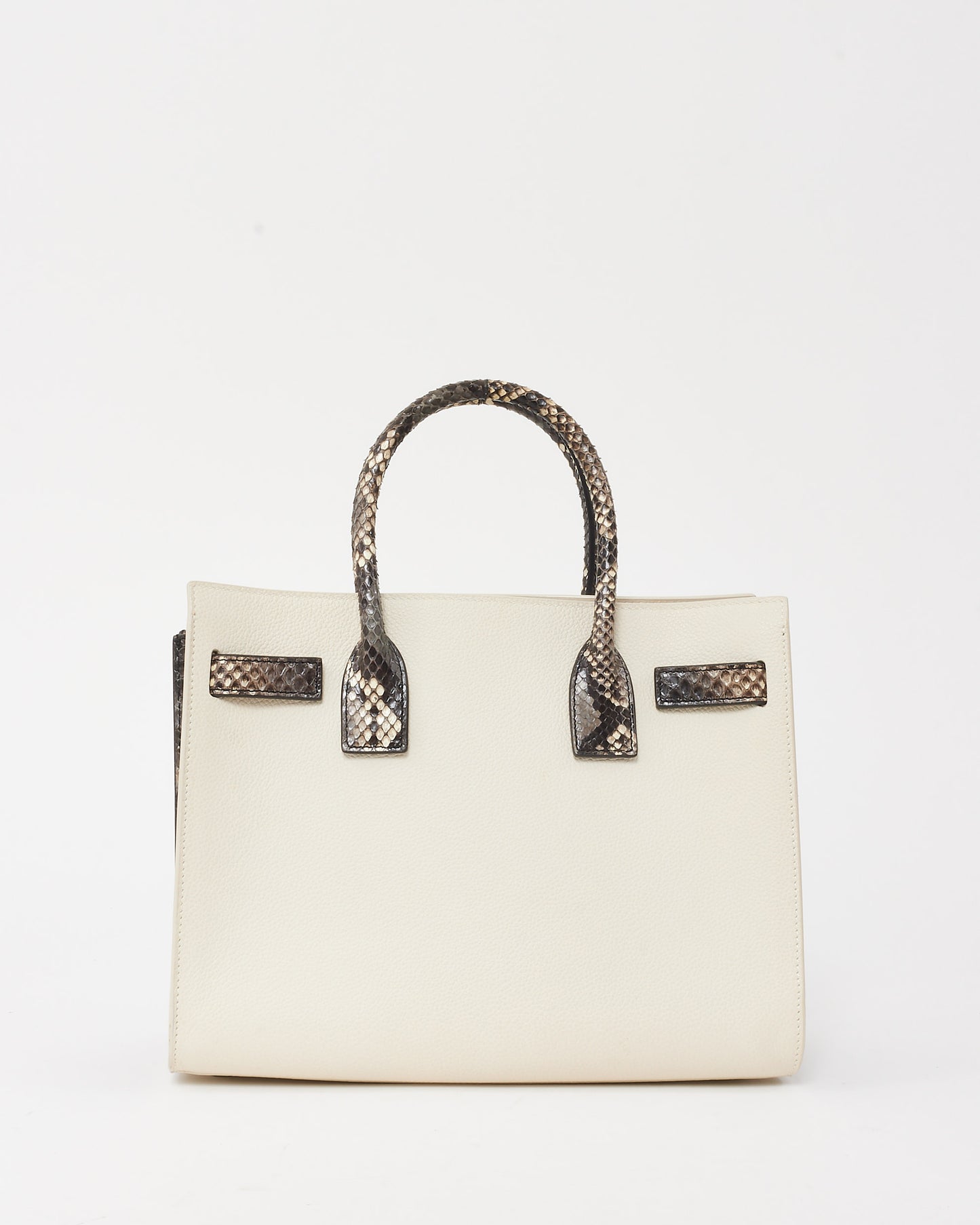 Saint Laurent White Leather 
Grey Python Trim Small Sac De Jour Bag